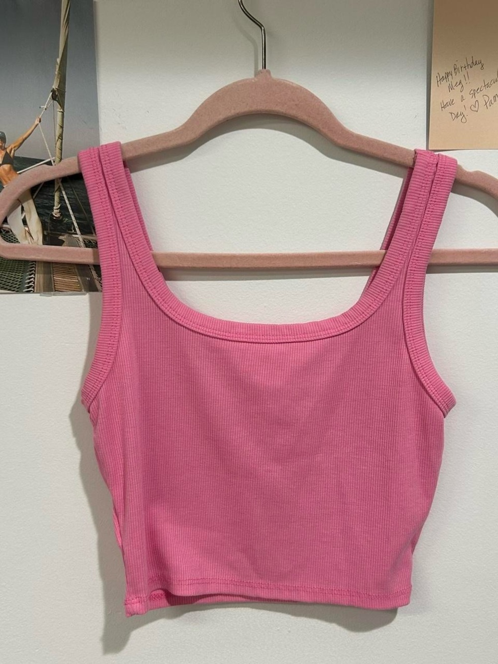 Pink Ribbed Tank Crop Top - Women